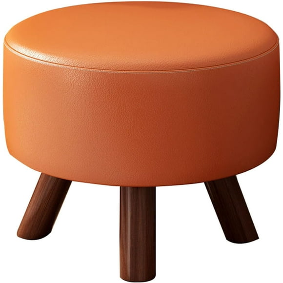 Round Leathers Footrest Stool, Upholstered Ottoman Coffee Table Padded Foot Stools with Solid Wood Legs for Hallway Bedroom Living Room