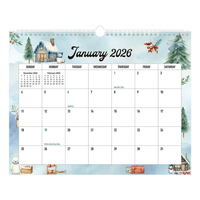 2026 Wall Calendar Planner | Watercolor Art, Twin Binding, Hanging Hook | 18-Month, Large Daily Blocks, Ink-Proof Paper