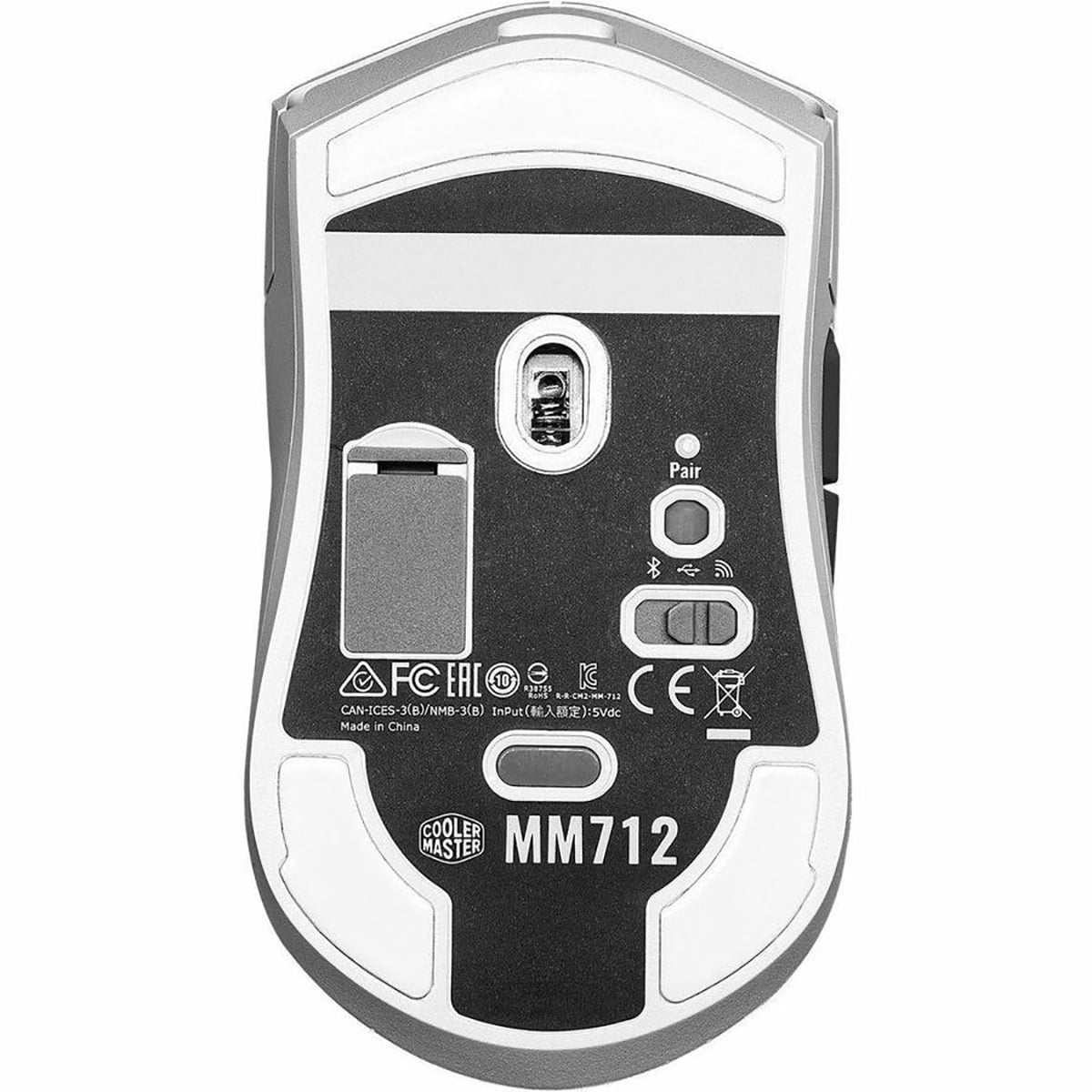 Cooler Master MM712 Gaming Mouse - Optical - Cable/Wireless - Bluetooth - 2.40 GHz - Rechargeable - White - 19000 dpi - 6 Button(s) - Right-handed