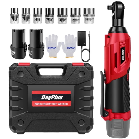Cordless Electric Ratchet Wrench Kit, 0-2300 RPM 3/8 Inch Power Ratchet Wrench with Variable Speed Trigger 2X 1.5Ah Li-Ion Batteries, 7 Soc