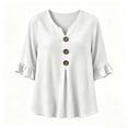 thumbnail image 5 of thefmos Women's V Neck Pullover Blouse 3/4 Sleeve Loose Fit Lightweight Solid Color Casual Top Summer Fall Outfit, White M, 5 of 5