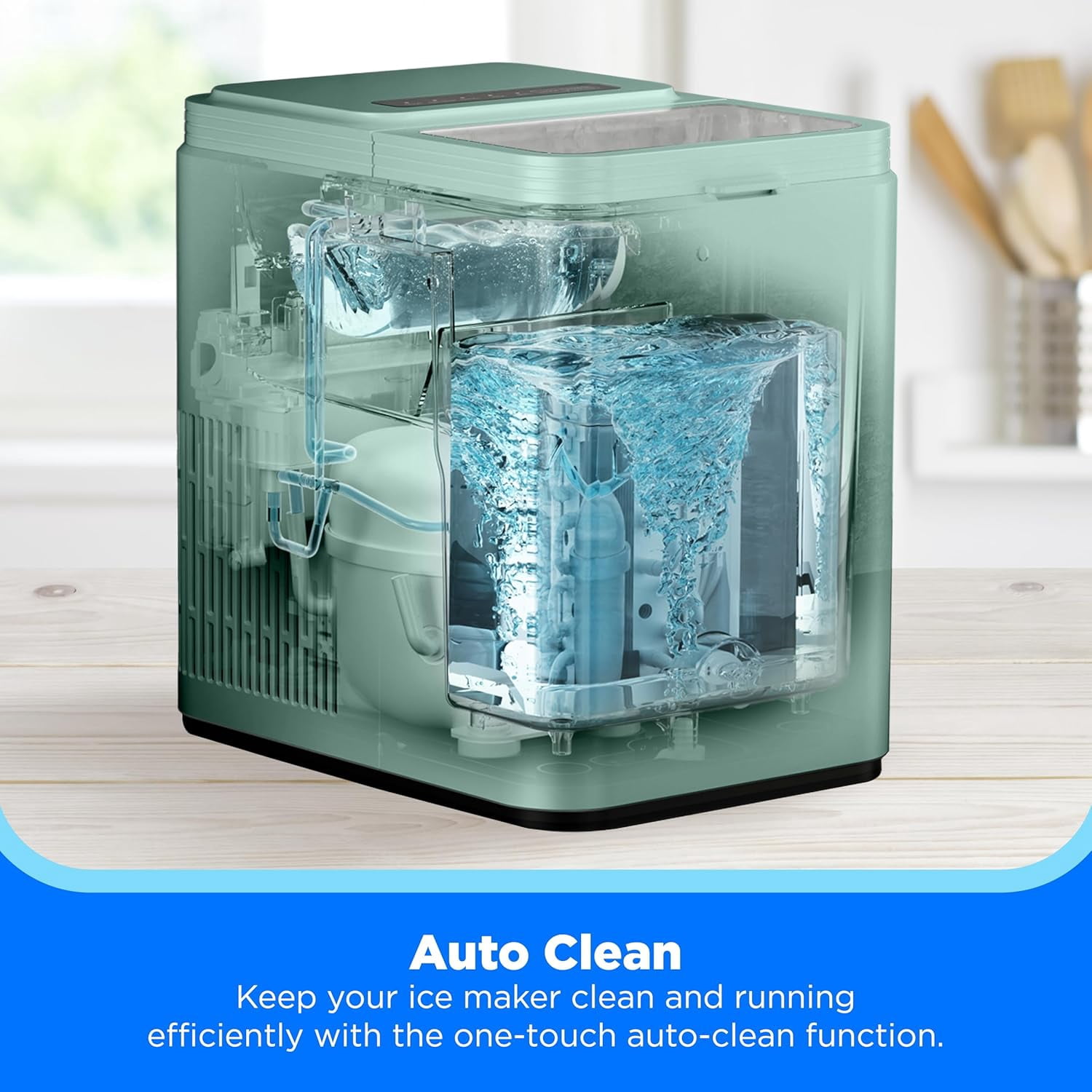 Countertop Bullet-Ice Maker, 8 Ice Bullets Ready in 6 Minutes, 26lbs/24H, -Cleaning Function with Scoop and Basket for Home Office RV