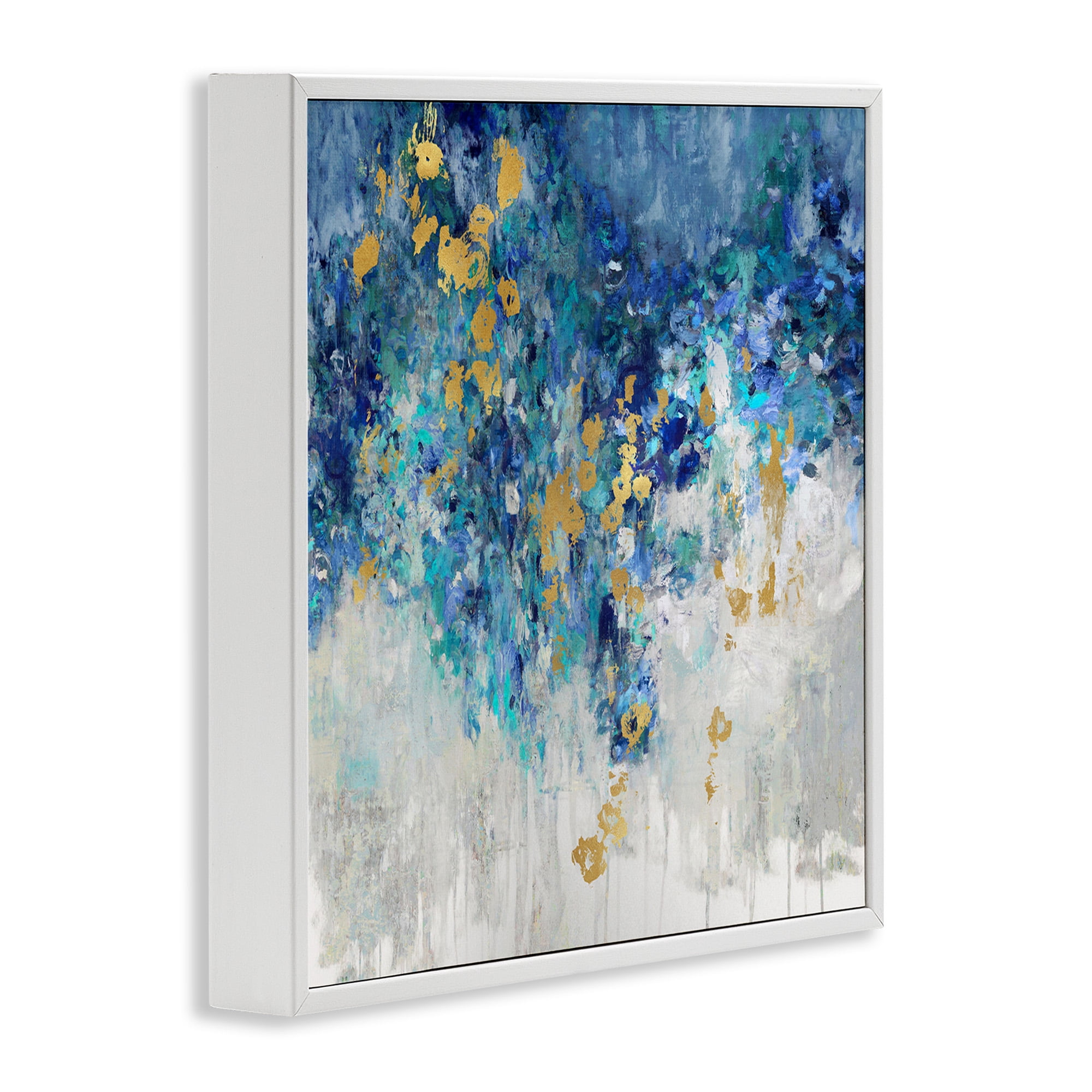 Stupell Industries Abstract Blue Gold Paint Design Abstract Painting White Framed Art Print Wall Art, 17 x 17