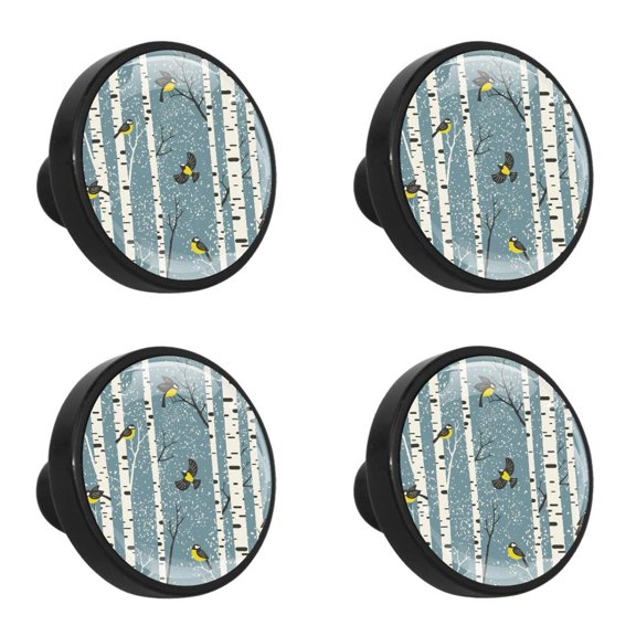 4 Pcs Birch Trees and Birds Knobs for Kitchen Cabinet Cupboard Dresser Bookcase Drawer Pulls Handles Round Home Decor