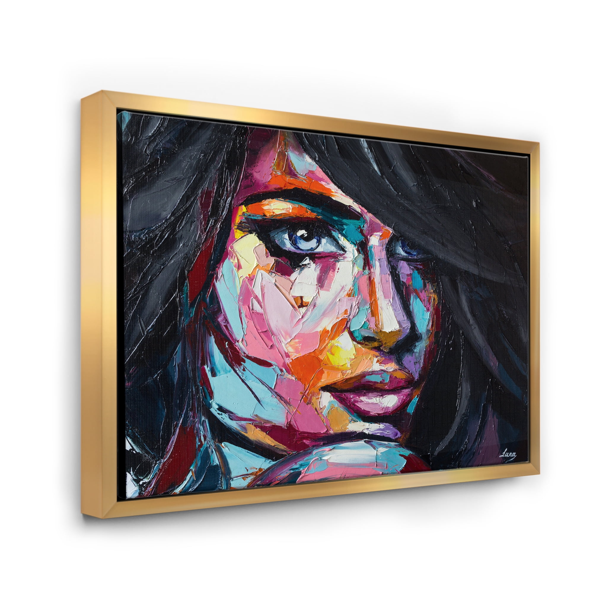 Designart 'Abstract Colorful Fantasy Portrait Of A Young Woman II' Modern Framed Canvas Wall Art Print