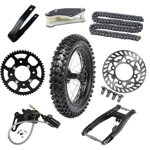 Complete 14inch Rear Wheel 90/100-14 Dirt Bike Tire and Rim   Disc Brake Caliper Assembly   Swingarm   420 53T Sprocket for Offroad Pit Bike Taotao Apollo 125cc 140cc 150cc KX85 RM85 CR85