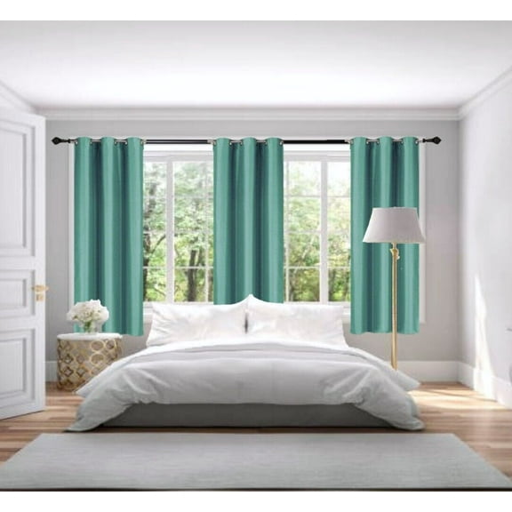 Adam Teal Color Set of 2 Panels Drapes Thermal Blackout Noise Reduce 100% privacy Window Curtain Grommets Home Décor 63" Long