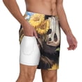thumbnail image 3 of Picia Clear Sky Cute Sunflower Panda pattern Mens Swim Trunks with Compression Liner Stretch Beach Shorts Quick Dry with Zipper Pockets No-Chafing Board Shorts-Small, 3 of 9