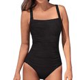 thumbnail image 2 of Traje de baño de una pieza para mujer Trajes de baño conservadores de moda con correas para los hombros para nadar en la playa Negro L, 2 of 6
