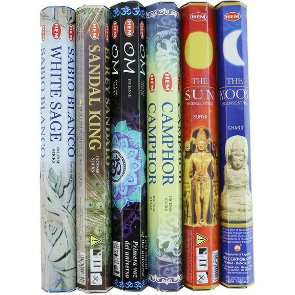 HEM Incense Sticks Variety Pack of 6 Scents | 20 Sticks in Each Hex Box | Hand Crafted in India (Purity Blend)