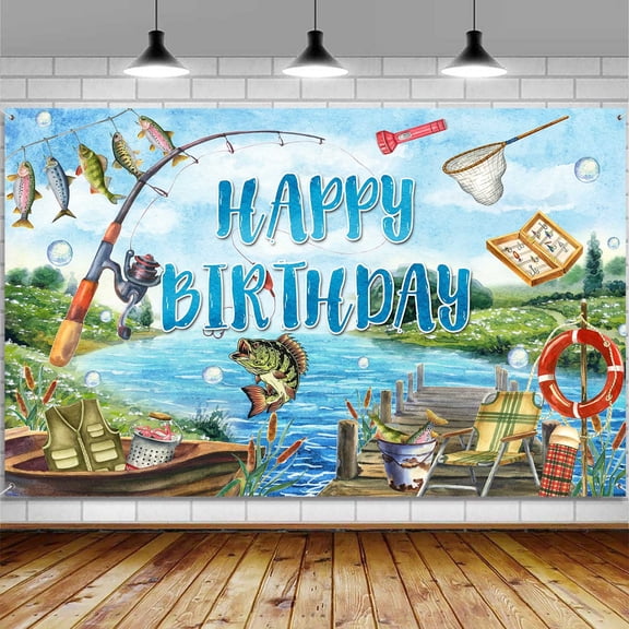 Fishing Birthday Party Decorations Banner Backdrop, Gone Fish Themed Birthday Large Banner for Kids Men Boys Party Decorations Supplies, Sign Poster Background Decor 72X44 Inch