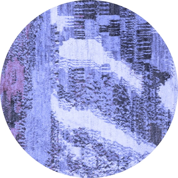 Ahgly Company Machine Washable Indoor Round Abstract Blue Modern Area Rugs, 8' Round