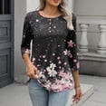 thumbnail image 6 of Enjoytime Button Down Shirts for Women Floral Printed Crewneck 3/4 Sleeve Tops Spring Summer Trendy Business Casual Blouses, 6 of 8