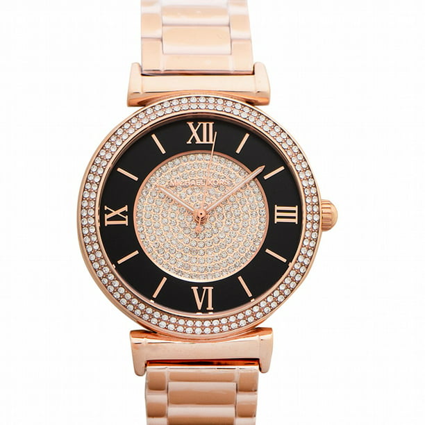 Michael Kors Black & Crystal Pave Dial Rose Gold Steel Bracelet Watch - Walmart.com