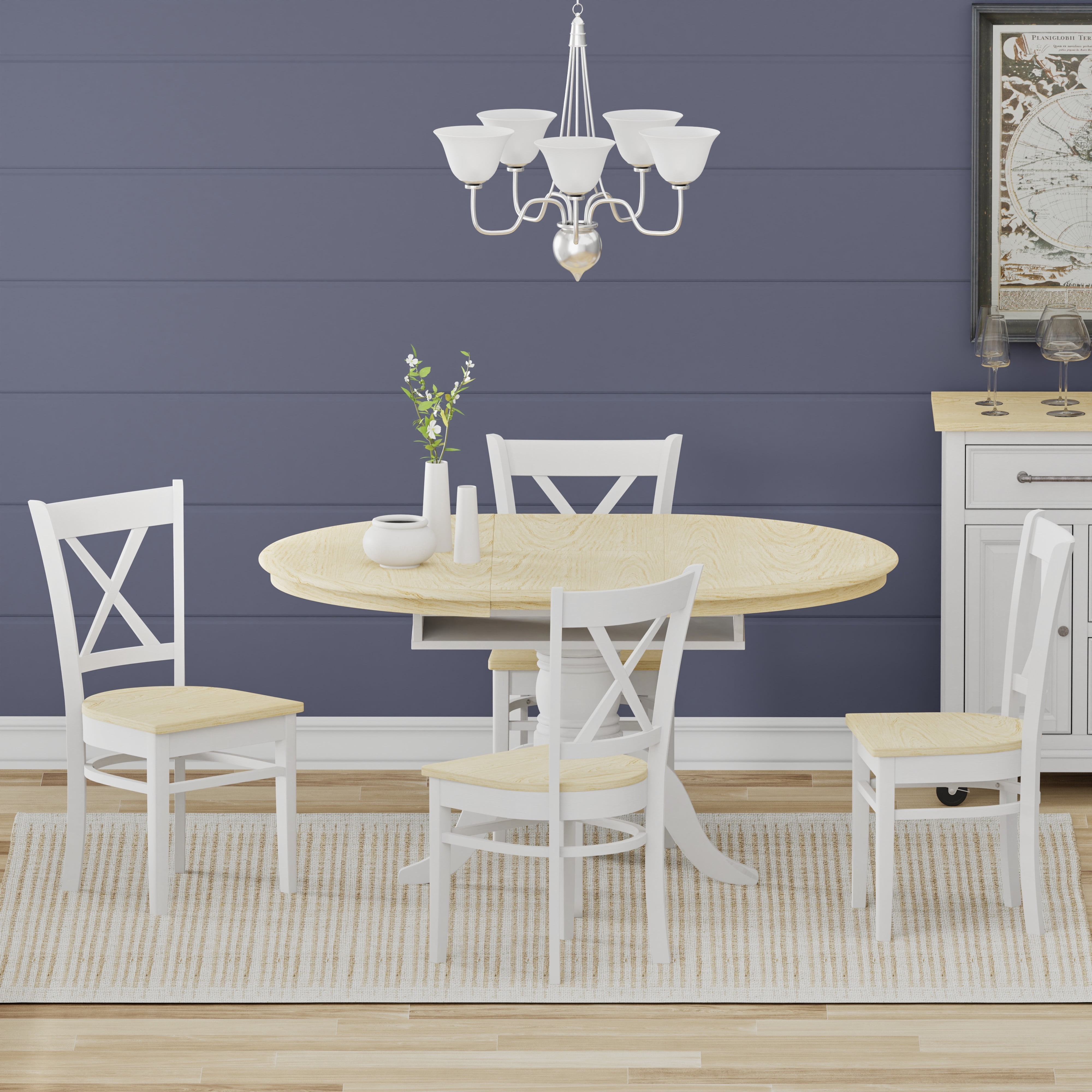 5-PC - Oval Butterfly Leaf Dining Table + Cross Back Dining Chairs ...