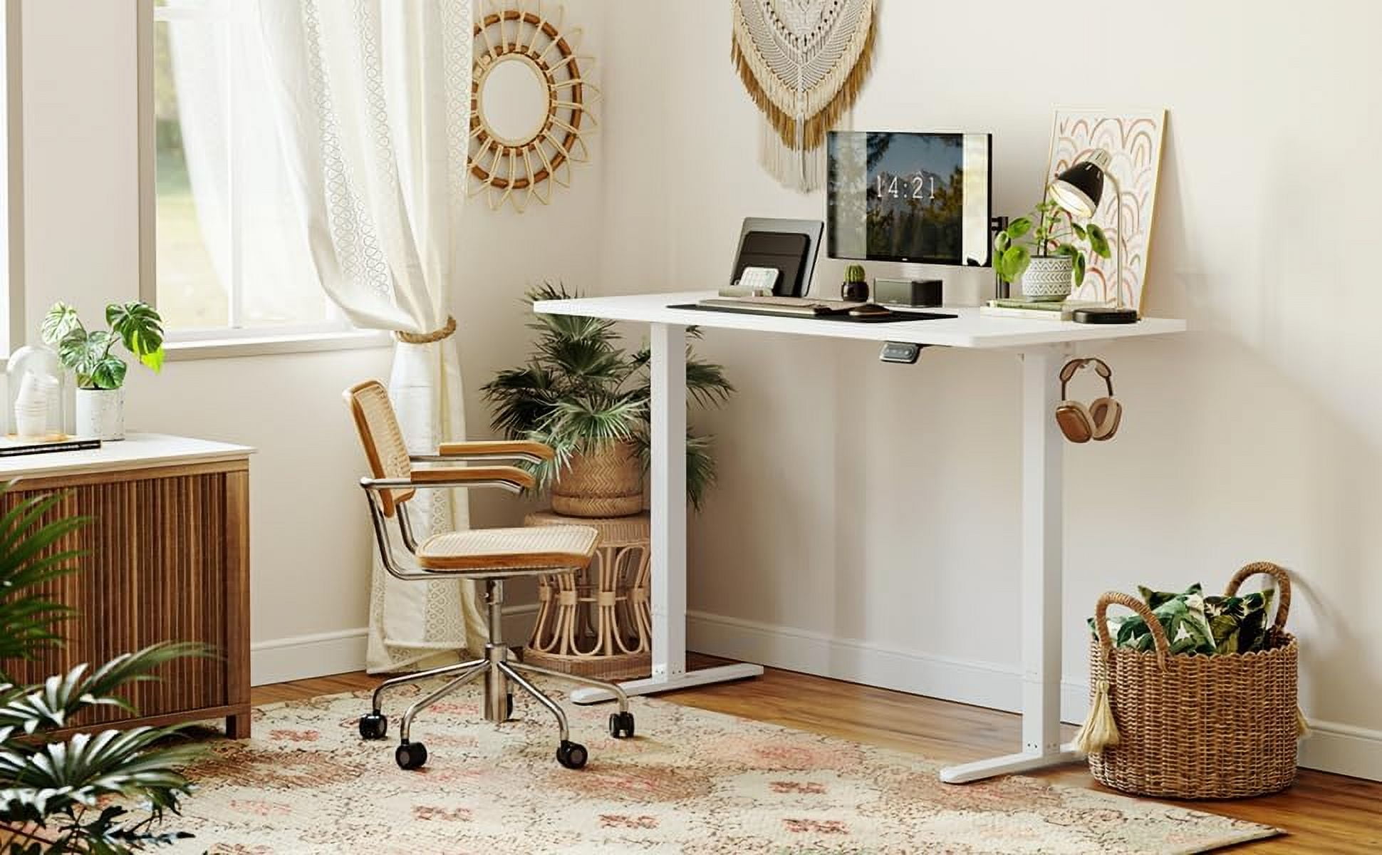 CubiCubi Electric Standing Desk, 55 x 24 Inches Height Adjustable Sit Stand Desk, Ergonomic Home Office Computer Workstation, White