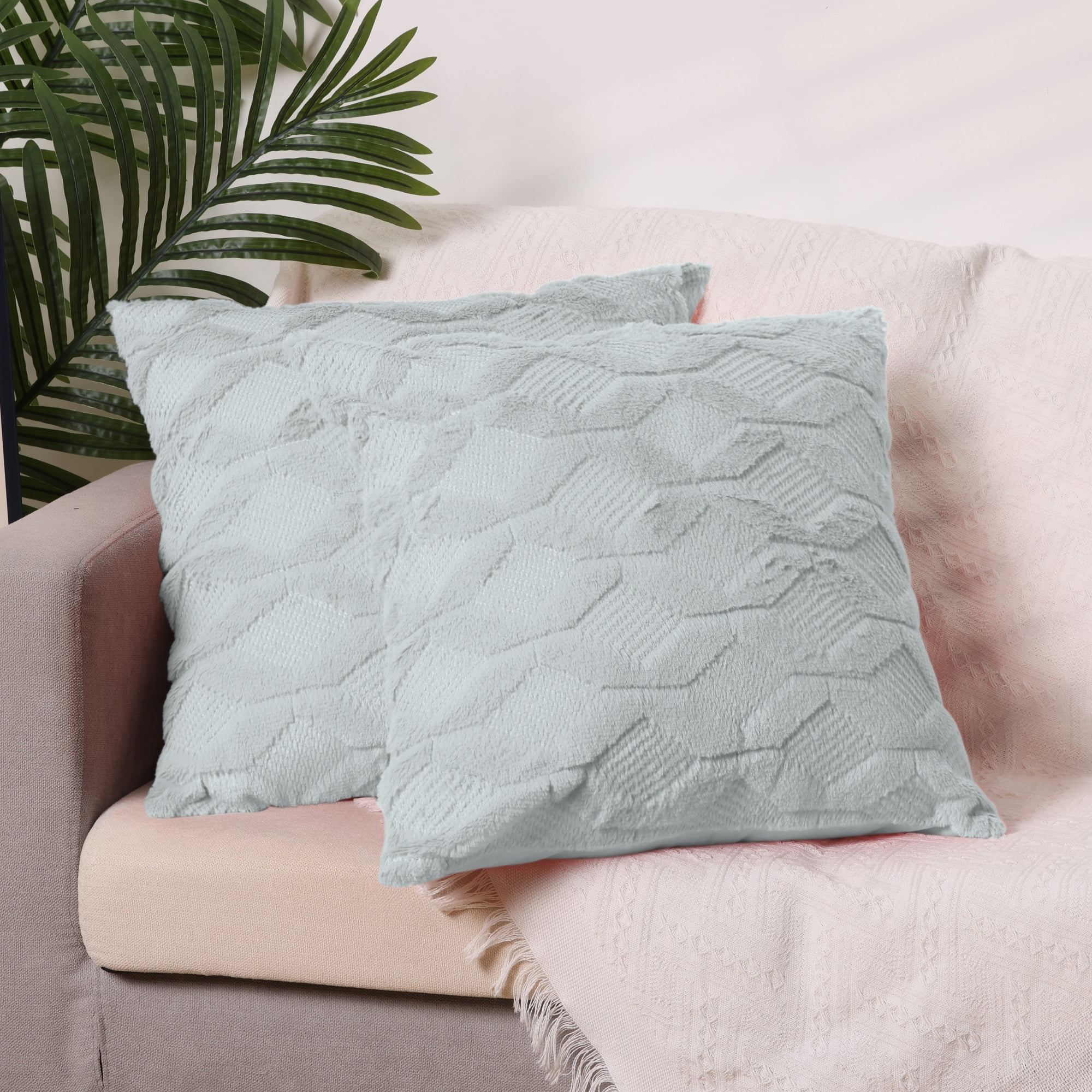 Unique Bargains Short Plush Solid Living Room Decorative Pillow Covers (2 Count) Gray 18" x 18"