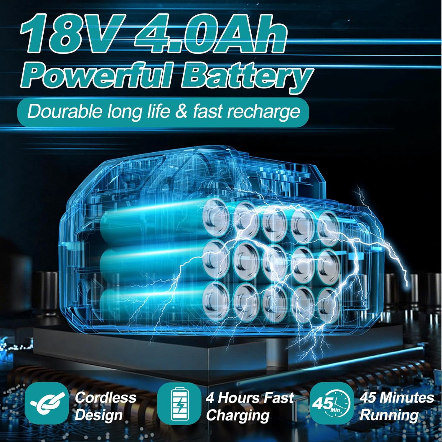 Cordless Pressure Washer for Makita 18V Battery, 6-in-1 Nozzle, 4-Speed Powered Pressure Washer, 700PIS Portable Handheld  Power Washer with 4.0Ah Battery & Charger for Car Floor Fence