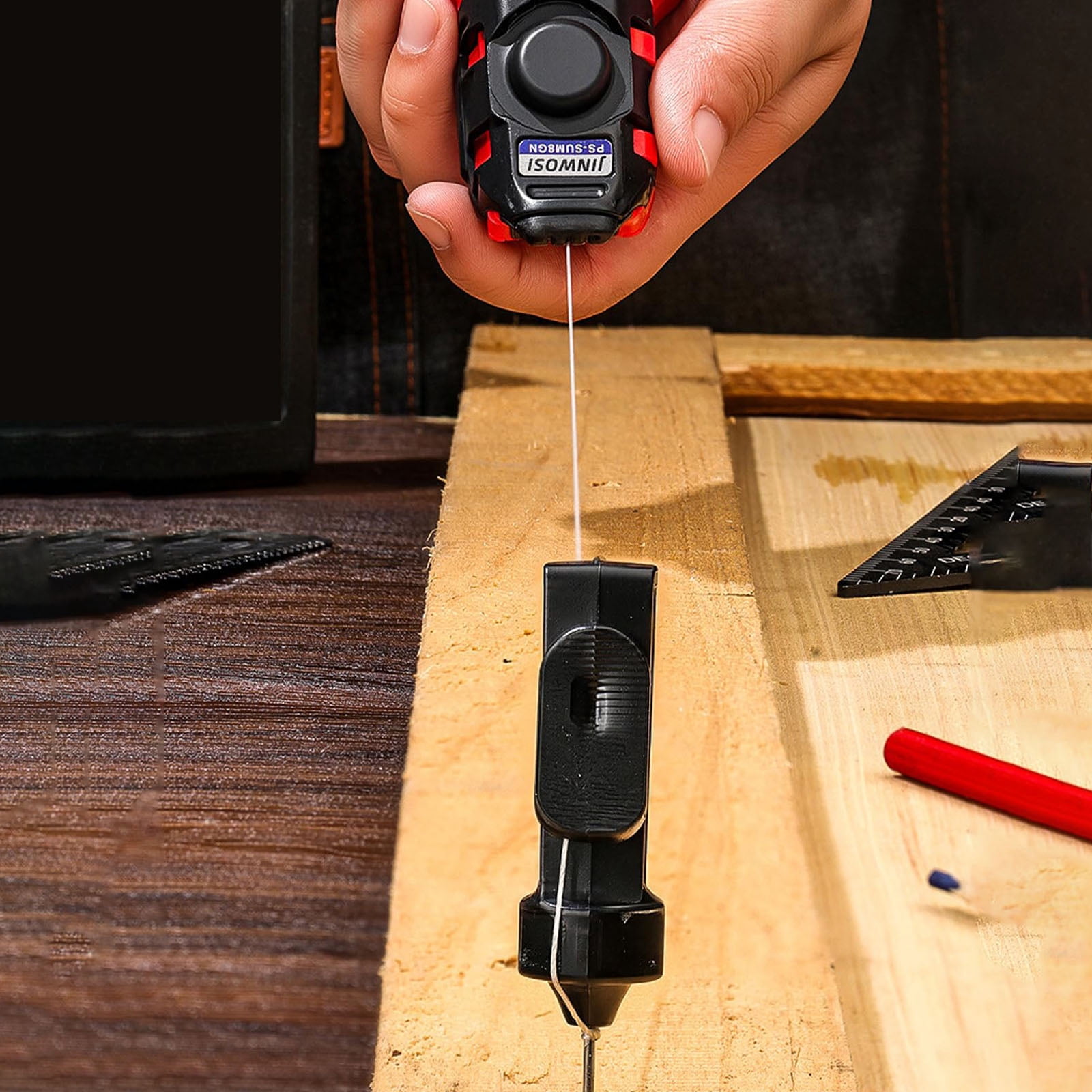 Hersfrd Construction Measuring Tool Automatic/manual Marking Tool Dual-mode Automatic Plastic Carpenter Ink Marker Duct Chalk Line Woodworking Measuring Tools (B)