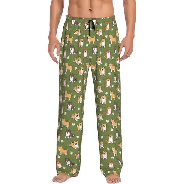 Balery Shiba Inu Dog And Flower Pantalones de pijama para hombre, pijama ultraligero, pantalón de descanso-X-Large