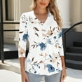 thumbnail image 6 of Delliss Women's V Neck Stylish Print Top Loose Basic 3/4 Sleeves Comfy Blouse Off-White L, 6 of 6