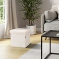 thumbnail image 4 of Seville Classics Cushioned Fabric Ottoman Hidden Storage Chest Footrest Chair for Bedroom, Dorm, Loft, Living Room, Entryway, Hallway, White Boucle, 15.7" Cube, 4 of 7