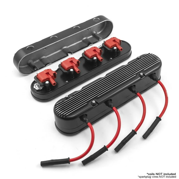 Speedmaster PCE314.1249.02 Compatible with Chevy LS 2pc Finned Vintage Hidden Coil Aluminum Valve Cover - Black