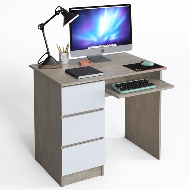 Costway 3-Drawer Computer Desk Writing Table Home Office w/Keyboard Tray Oak