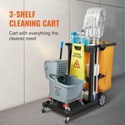 VEVOR Commercial Janitorial Janitor cart 3-Shelf 200 lbs Janitorial Trolley Cleaning Cart with 25 Gallons PVC Bag for Housekeeping Office