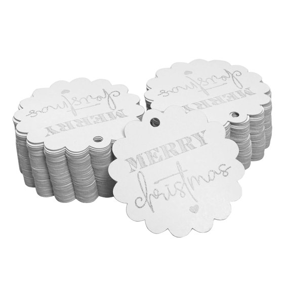Inkdotpot Merry Christmas Bottle Tag Real Silver Foil Favor Hang Tags Pack Of 100
