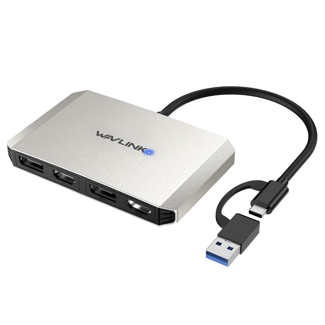 WAVLINK Adaptador USB C y USB 3.0 a Dual 4K DisplayPort/HDMI, divisor de monitor Displaylink de visualización extendida para monitor dual 4K@60Hz, divisor HDMI/DP compatible con Mac M1-M4,