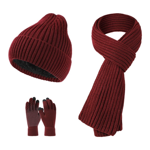 Conjunto de tres piezas de gorro, bufanda y guantes de punto, conjunto de punto grueso y cálido para otoño e invierno para hombre y mujer.
