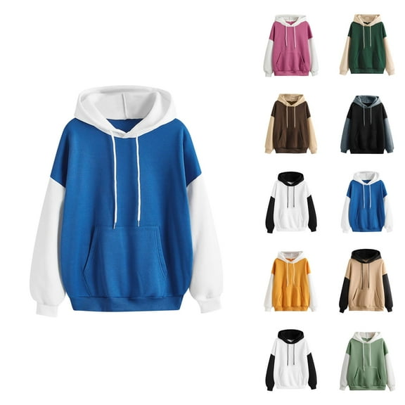 Womens Clothing Women's Solid Sweatshirt Womens Casual Strap Blouse Long Sleeve Splice Hooded Sweatshirt Tops