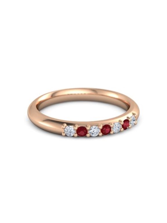 White White Cz & Ruby Half Eternity Dainity Band Ring Silver Rose Gold Plated Ring Valentine Gift New Year Gift Bridal Gift