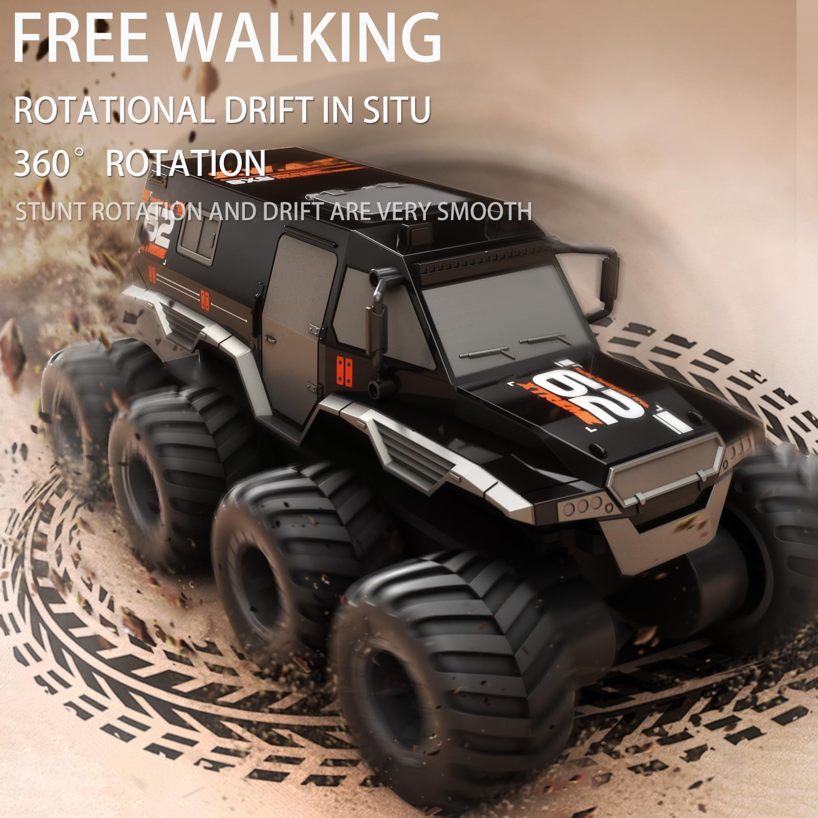 1:12 Large Amphibious Remote Control Car Monster Truck, 8WD All Terrain Waterproof RC Toy 7.4V High-Speed Remote Control Car for Boys Girls Ages 6-12