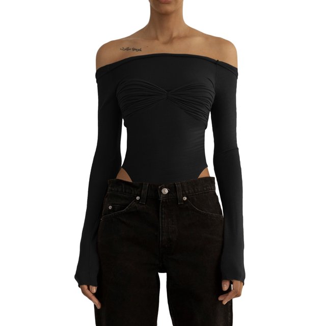 xiaxaixu Women Romper, Long Sleeve Off Shoulder See Through Solid Color Spring Summer Bodysuit Jumpsuit