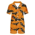 thumbnail image 6 of Moxiu Halloween Womens Silk Pajamas Set Printed Button Up Shirt and Shorts Satin Pjs Sets 2 Piece Loungewear Sets Sleepwear Outfits Orange,S, 6 of 6