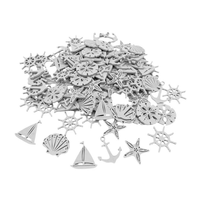 Elodie 50 Pieces Nautical Small Wood Cutouts Artwork Simulation Beach Themed Crafts White