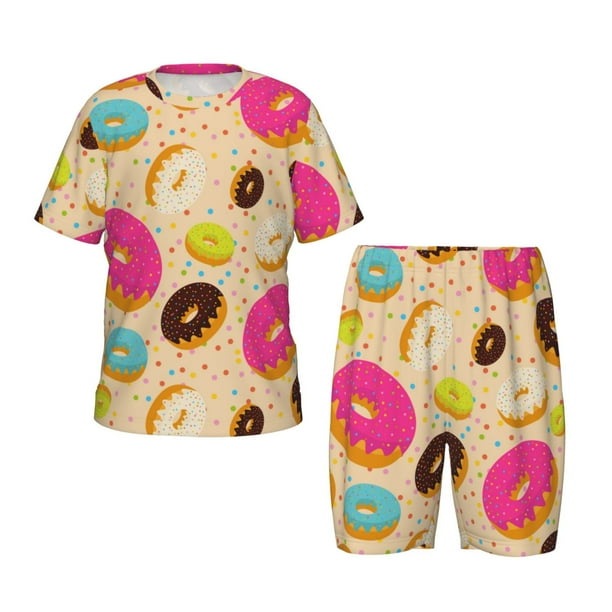 Balery Donuts Conjunto de Pijama Infantil de Manga Corta con Estampado – Ropa de Dormir de Algodón Suave-Large