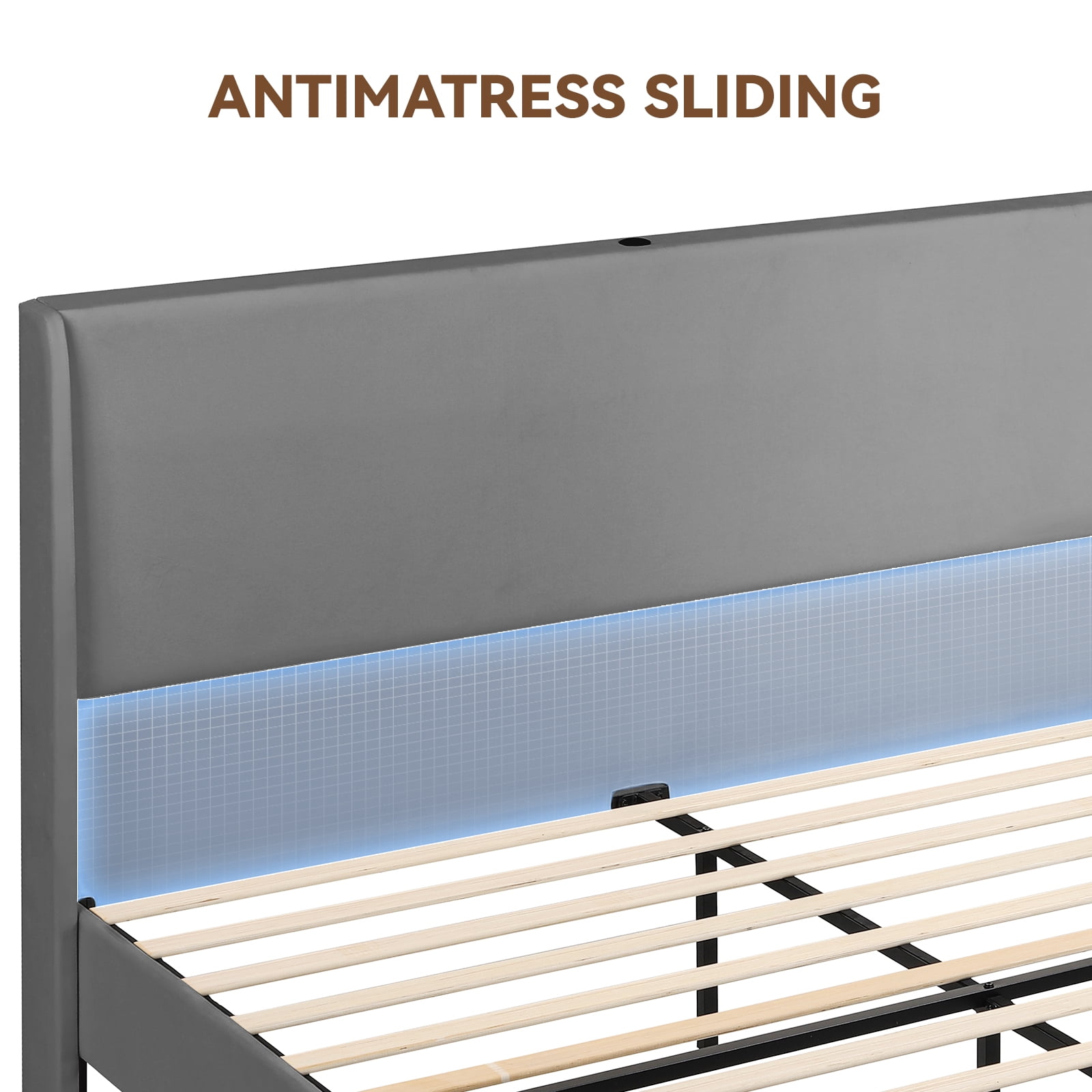 COMHOMA Queen Bed Frame with Type-C & USB, Upholstered Bed Frame with 51" High Headboard Tall, White Bed Frame with Wood Slat Support, Wingback Headboard,Grey