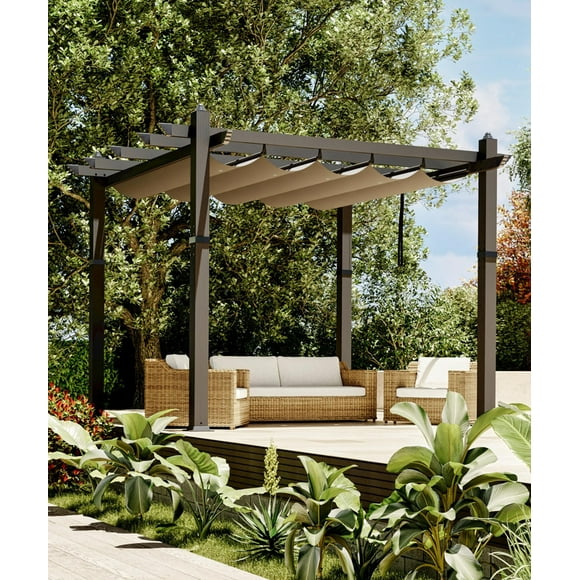 10x10 Ft Aluminum Pergola with Adjustable Canopy – Outdoor Metal Shelter for Backyard, Garden, Patio, and Deck