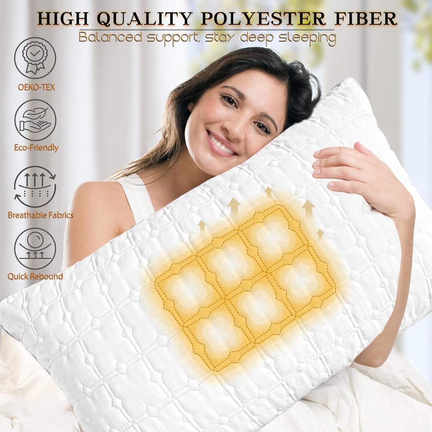Pillows Standard Size Set of 2, Hotel Quality Gusseted Bed Pillows for Side, Back, Stomach Sleepers, Soft Supportive Gusseted Standard Pillows for Sleeping, Down Alternative Filling