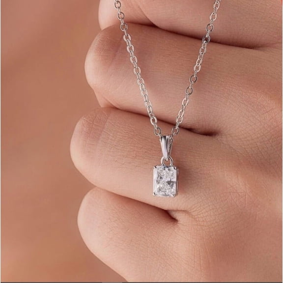 Lab Created Diamond Wedding Pendant 14k White Gold Plated 2 Ct Radiant Cut