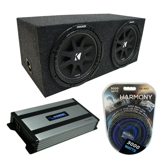 Car Stereo Rearfire Sealed Dual 12 Kicker Comp C12 Sub Box HA-A800.1 Amp