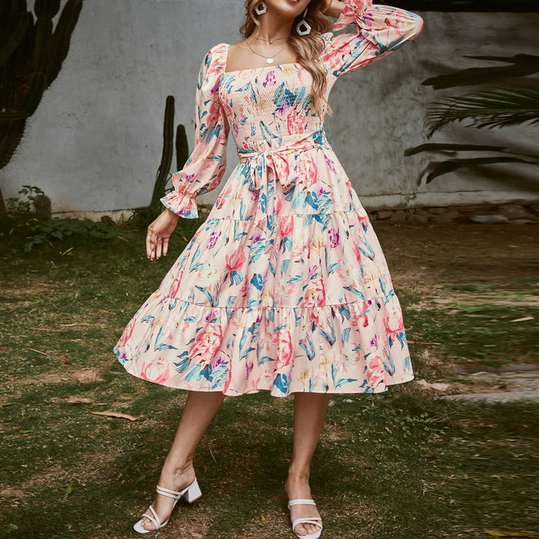 kpoplk Women Dresses,Women's Petite Summer Dresses Sleeveless Camisole  V-Neck Print Maxi Tank Long Dress Cute Pastel Dresses(Pink,XXL)