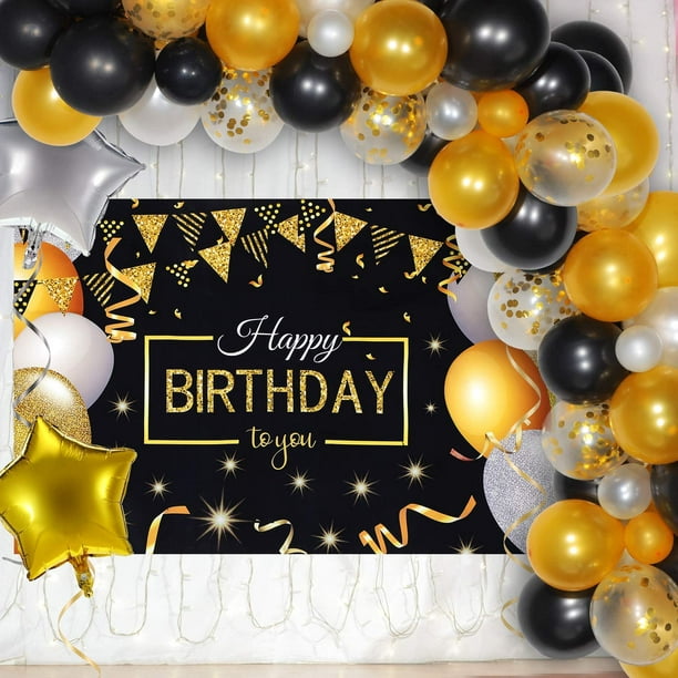 Fournitures de fête d'anniversaire Kit de guirlande d'arche de ballon Ballon  de confettis blanc noir doré avec toile de fond de fête d'anniversaire à  paillettes pour homme femme 20e 30e 40e 50e