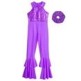 thumbnail image 3 of Haitryli Kids Girls Sequins Full Body Tank Unitard Gymnastics Leotard Hippie Disco Dance Jumpsuit with Hair Tie Set Purple 12, 3 of 5