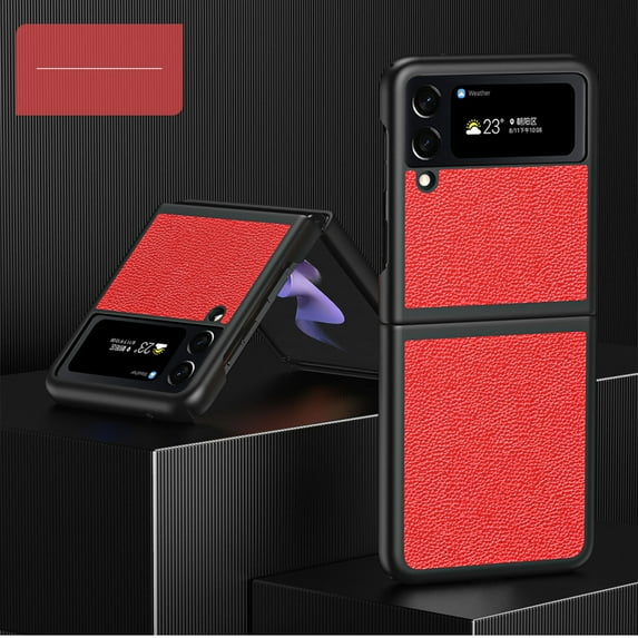 SaniMore Designed for Samsung Galaxy Z Flip 4 Folding Case 6.7-inch, for Galaxy Z Flip 4 Lens Protection PU Leather + Hard PC Anti-Drop Slim All-inclusive Protecitve Cover, Red