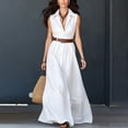thumbnail image 2 of Women Sleeveless Collared Shirt Maxi Dress, Button Front Waist Belted Wrap Long Dress, Solid Color Slim Fit Casual Commuter Sundress White XL(XL), 2 of 8