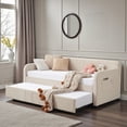 thumbnail image 3 of Tcbosik Upholstered Daybed with Trundle and Side Pocket, Twin Size Velvet Sofa Bed for Small Space, Wood Slats Support, Beige, 3 of 10